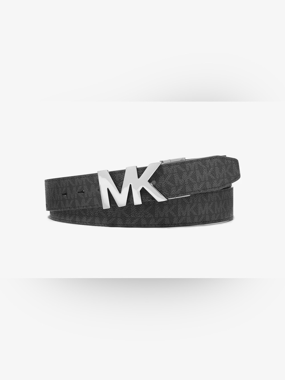 Michael Kors Men's Black Logo  Reversible Belt with Silver MK Buckle 29554517C